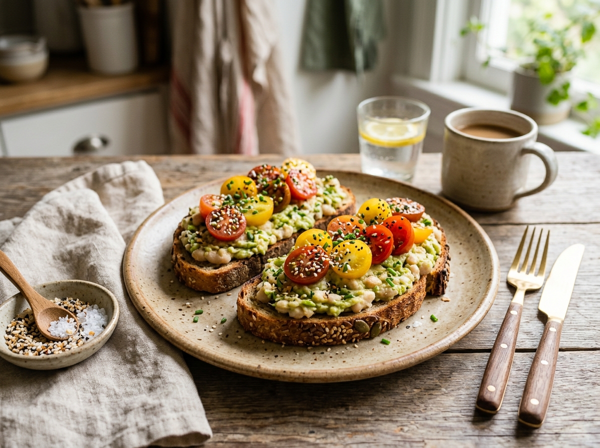 Delicious avocado toast with seasoning